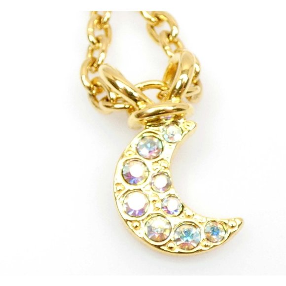 Dainty Signed Kirks Folly Gold Tone Crescent Moon Pendant Necklace Retired - Picture 10 of 12